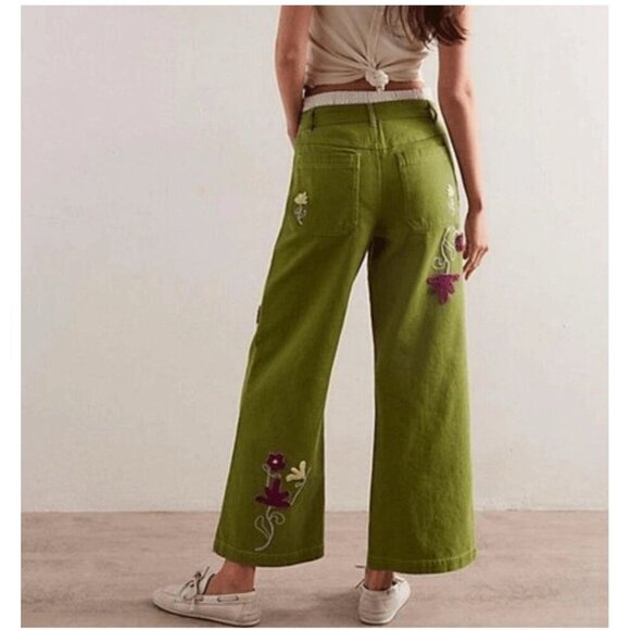 Free People We The Free Winter Bloom Embroidered Wide Leg Womens Jeans Sz 24 NEW - Picture 3 of 15